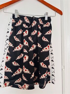 Kids Black Pizza-Print Athletic Shorts with White Side Panels